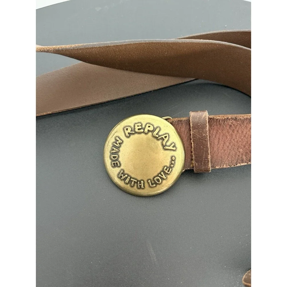 American Eagle Outfitters Women’s Brown Leather Belt Small Replay With Love Buck - Picture 9 of 13